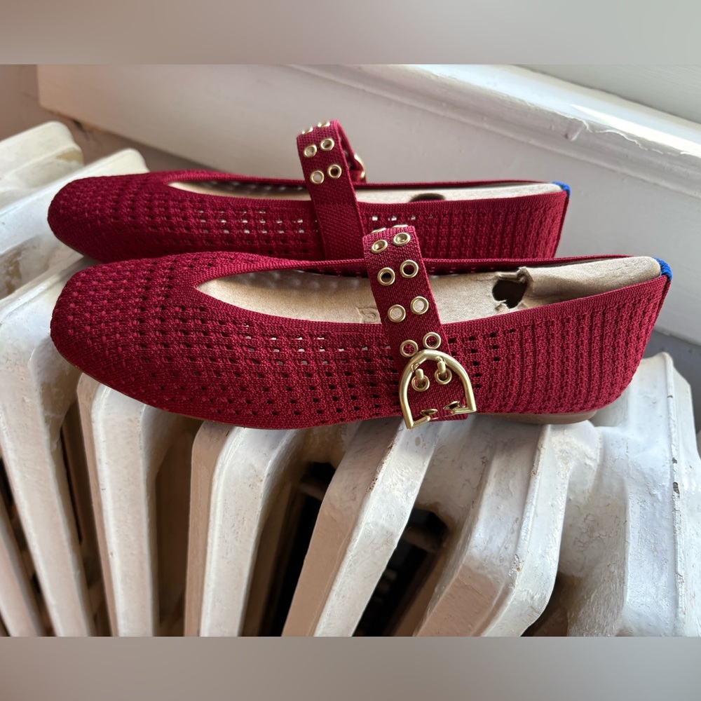Rothy's Max Buckle Mary Jane in Ruby Mesh. NWT